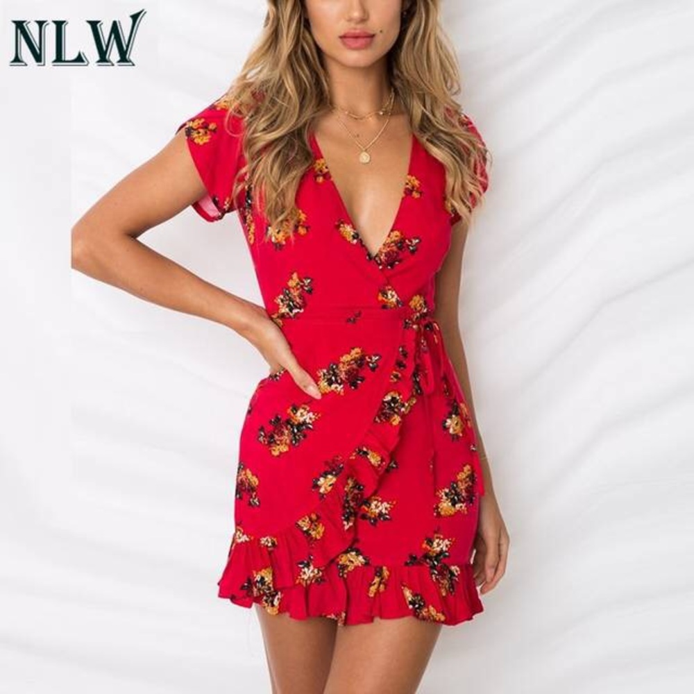 Beautiful Red Floral Mini Dress